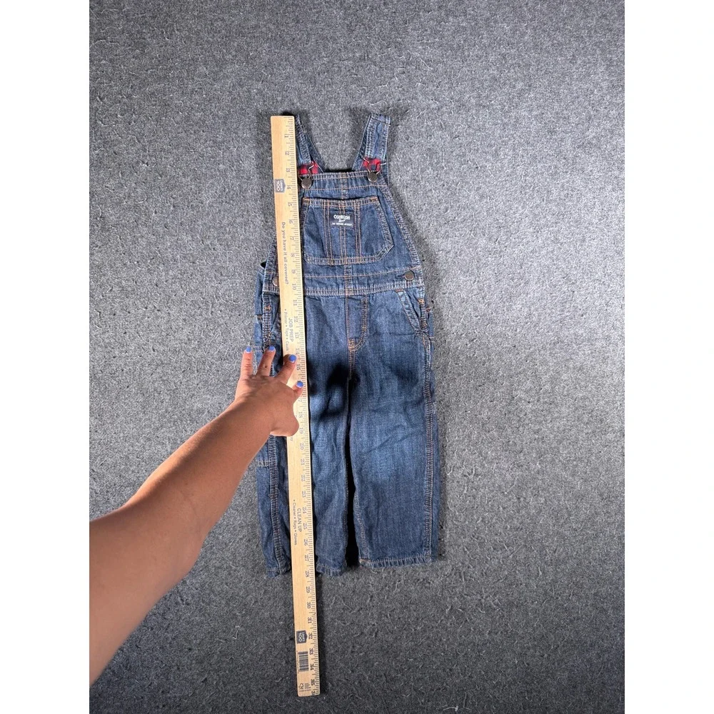 OshKosh Bgosh Kids 24M Flannel Lined Denim Overalls Blue Plaid Carpenter Bibs